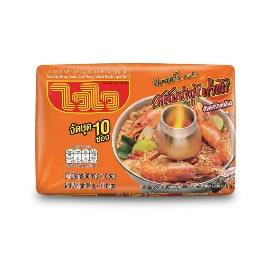 บะหมี่กึ่งสำเร็จรูป รสต้มยำกุ้งน้ำข้น ตราไวไว (10 ชิ้น × 60 กรัม)